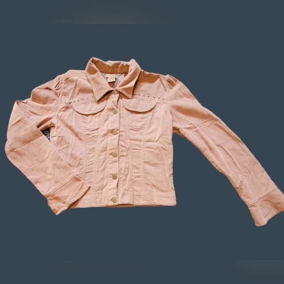 Y2K ~ AT LAST & COMPANY ~ NICE ~ PEACH CORDUROY BUTTON-UP JACKET SZ. LG - Picture 1 of 7